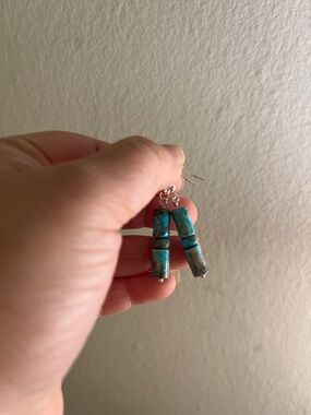 Turquoise Bead Drop Earrings - Blue Stone Dangle